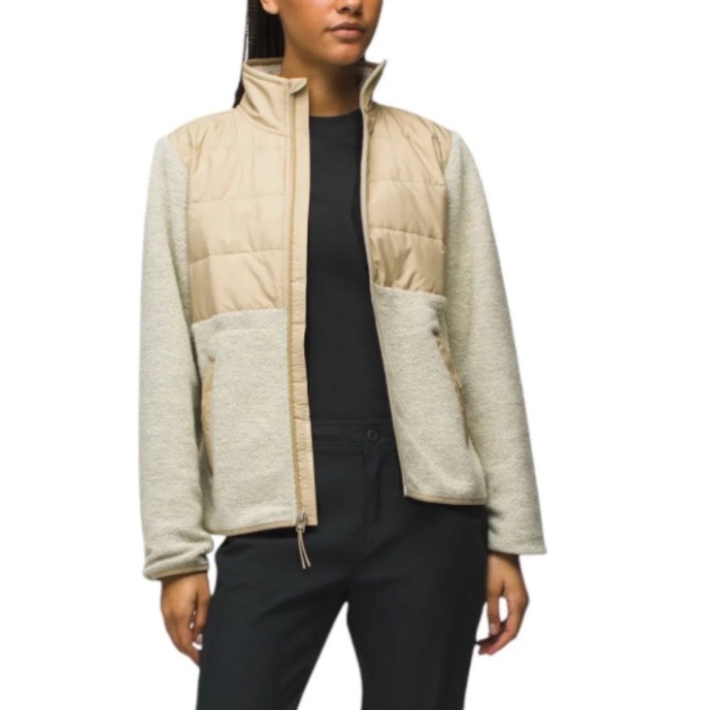 Prana Women's Neutral Sandstone Wooly Bird Fleece Full Zip Lightweight Jacket